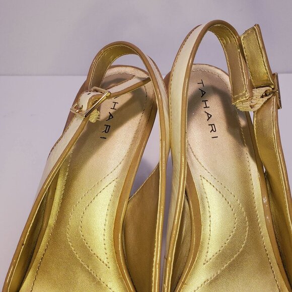 Tahari "London" Two Tone Tan Cream Patent Leather Slingback Women's Size 8.5M - Picture 9 of 15